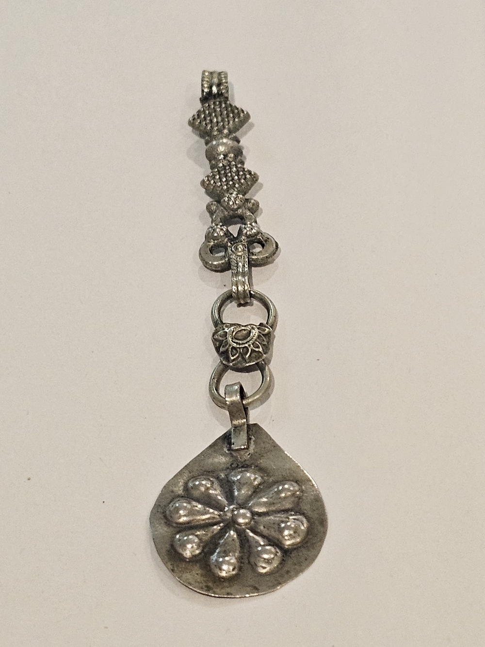 Silver Floral Tribal Teardrop Pendant